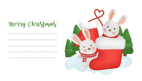 Premium Vector Christmas Postcard With A Cute Rabbits For Greeting Card