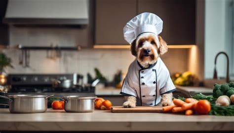 Premium Photo Chef Dog Ready To Cook In Kitchen
