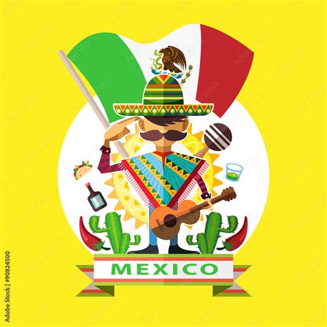 Mexico Independence Day Illustration Of Mexican Man Mariachi Salute To