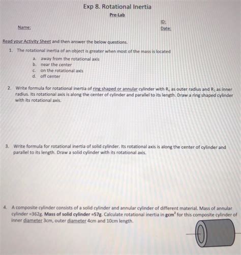 Solved Exp Rotational Inertia Pre Lab Name Read Your Chegg