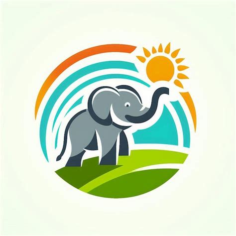 A Colorful Picture Of An Elephant And Sun In A Circle Premium Ai