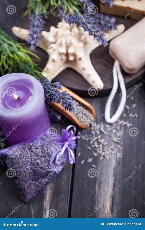 Lavender Spa Setting. Wellness Theme with Lavender Products. Stock ...