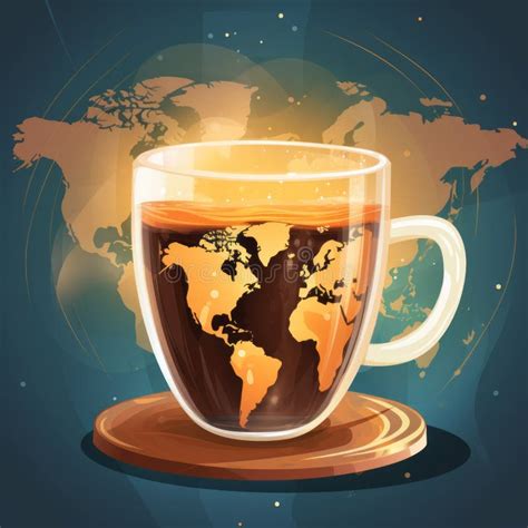 Cup Of Coffee With World Map Illustration Stock Illustration