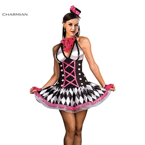 Charmian Sexy Halloween Costume For Women Harley Quinn Clown Costume