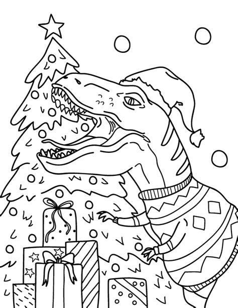 Festive Dino Coloring Page For Christmas