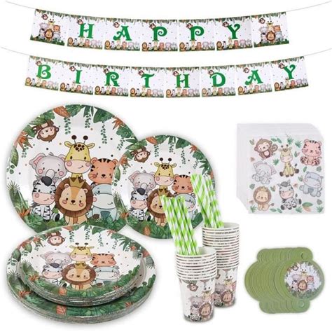 Lot De 126 Assiettes En Carton Jetables Pour 25 Invités Motif Jungle