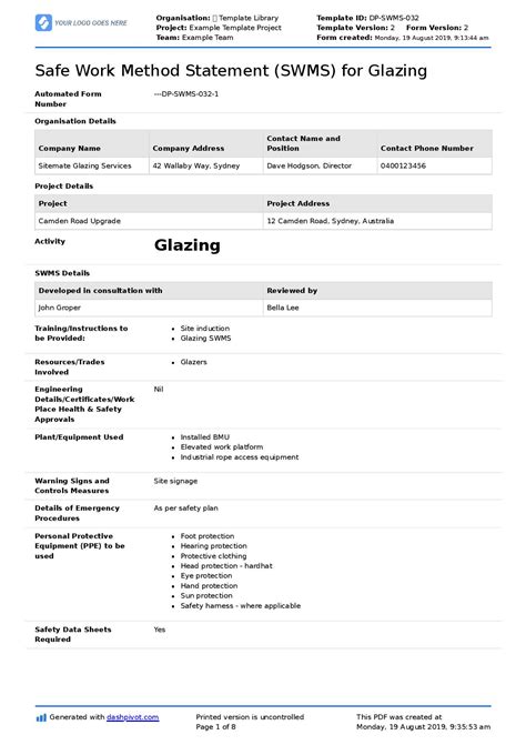 Glazing Safe Work Method Statement [free And Editable Swms]