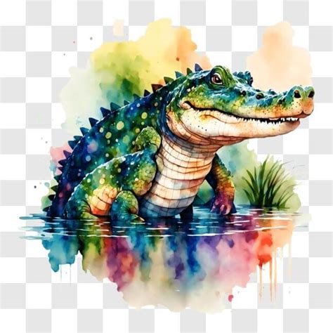 Download Colorful Alligator in Water with Watercolor Splashes PNGs Online - Creative Fabrica