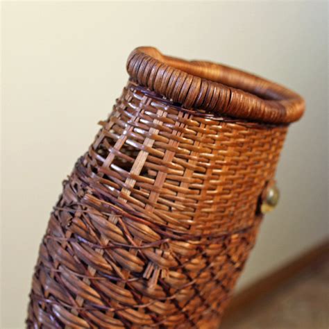 Vintage Woven Wicker Fish Basket Brown Vase Boho Decor Free Shipping