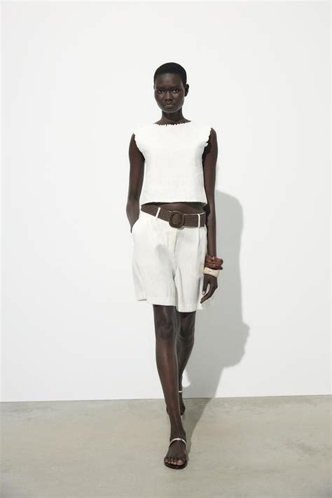 Embroidered Interlock Top White Zara United States