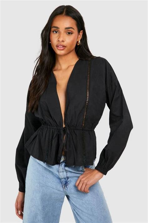 Tall Tie Front Poplin Shirt Boohoo Uk