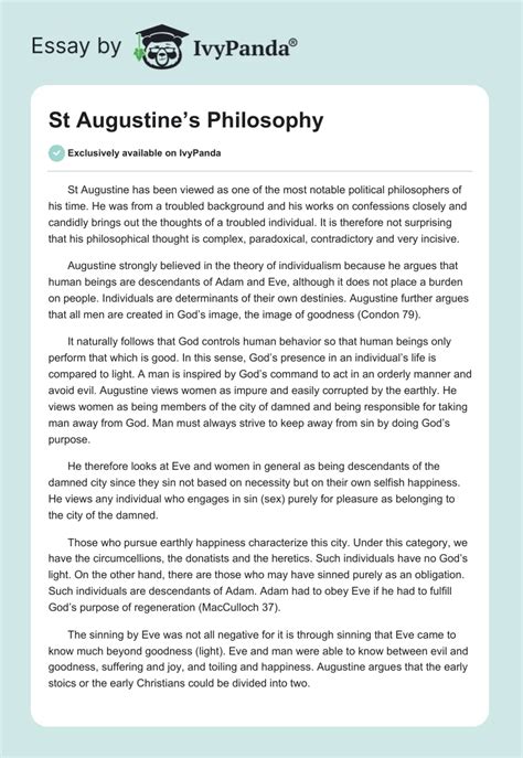 St Augustine's Philosophy - 825 Words | Essay Example