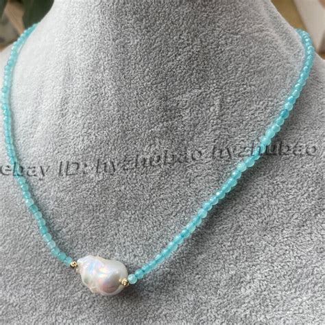 Mm Blue Aquamarine Faceted Round Beads Baroque Keshi Pearl Pendant