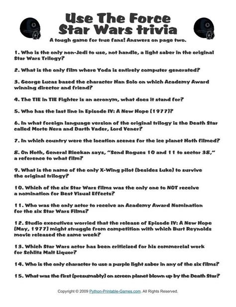 Star Wars Trivia Questions And Answers Star Wars Trivia