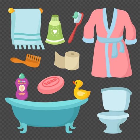 Vocabulario de accesorios de baño de dibujos animados aislado sobre