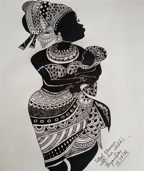 Tribal Woman With Her Child Mandala Art Size A3 International