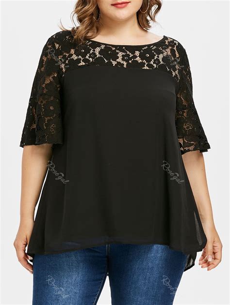 [72 Off] Plus Size Lace Yoke Bell Sleeve Blouse Rosegal