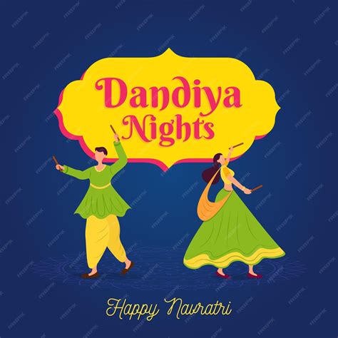 Premium Vector Dandiya Nights Dancing Couple Illustration Happy Navratri Background Design