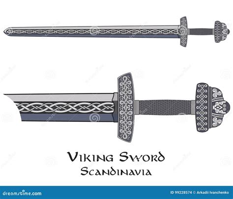 Viking Sword Decorated With Scandinavian Pattern Stock Illustration