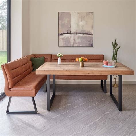 Woods Adelaide Cm Dining Table With Industrial Corner Bench In Tan