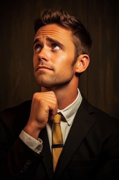 Premium AI Image A Man In A Suit And Tie With His Hand On His Chin