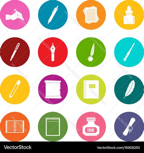 Writing Icons Many Colors Set Royalty Free Vector Image