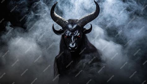 Premium Photo Scary Black Horned Demon In Black Smoke Spooky Monster