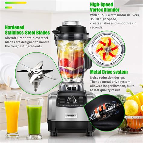 Blender Amzchef Recipient Tritan De 2 L Fara Bpa 1500 W 26000 Rpm 6