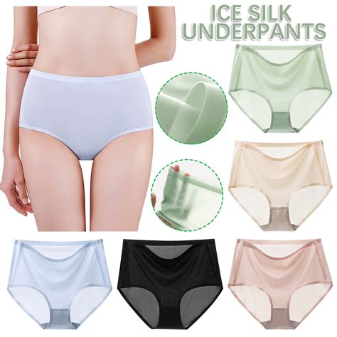 Apexfwdt Leakproof Underwear For Women Summer Soft Ice Silk Bikini Panties High Waist Stretch