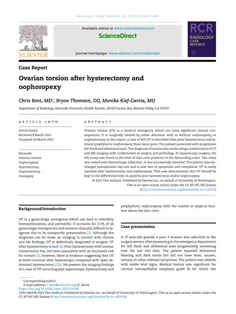 (PDF) Ovarian torsion after hysterectomy and oophoropexy