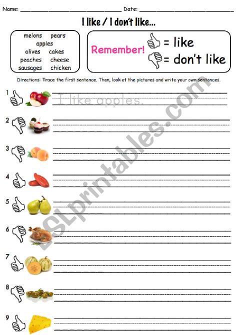 Foods I Like I Dont Like ESL Worksheet By Al295801