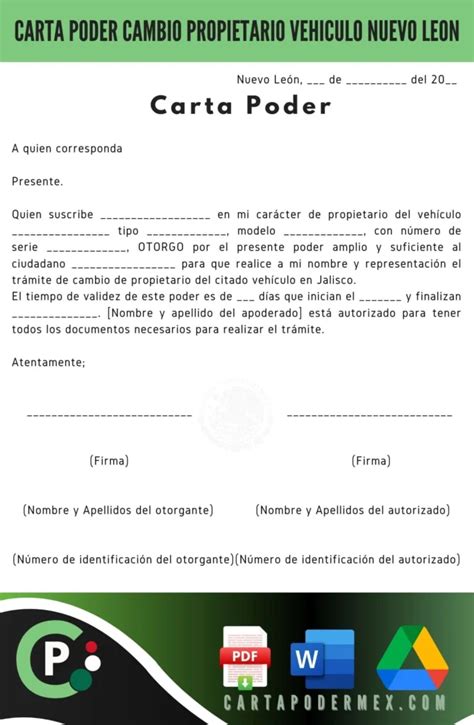 Carta Poder Para Cambio De Propietario Vehicular Nuevo León