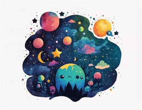 Premium Photo Cosmic Watercolor Illustration Colorful Space Creative