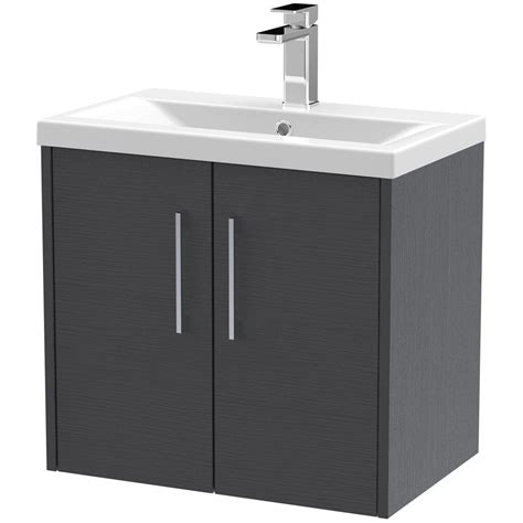 Hudson Reed Juno Graphite Grey 600mm Wall Hung 2 Door Vanity Unit