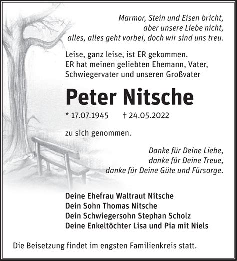 Traueranzeigen von Peter Nitsche Märkische Onlinezeitung Trauerportal