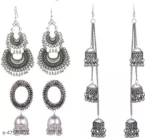 Vasumat Combo Oxidised Silver Plated Kundan Earrings Alloy German