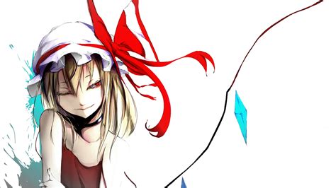 Blonde Hair Flandre Scarlet Red Eyes Short Hair Touhou Vampire White Wings Wink Yugeoryouki