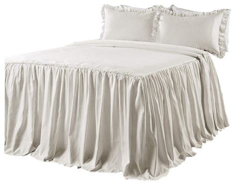 Lush Decor Ticking Stripe Bedspread Wheat 3pc Set Queen Traditional