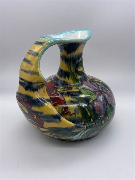 Pierre Adrian Dalpayrat Art Nouveau Pottery Jug Decorated With Iris And