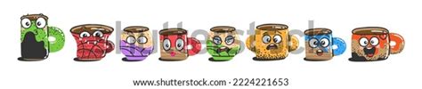 Various Cartoon Mugs Emoticons Doodle Faces Stock Vector Royalty Free