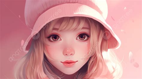 Cute Anime Girl With Pink Hat In Pink Background, Cute Pink Profile Picture, Cute, Profile ...