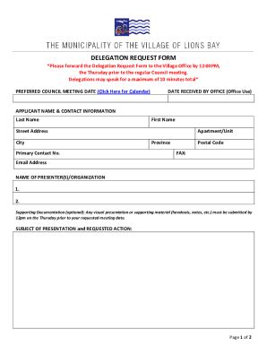 Fillable Online Delegation Request Form The Village Of Lions Bay Fax