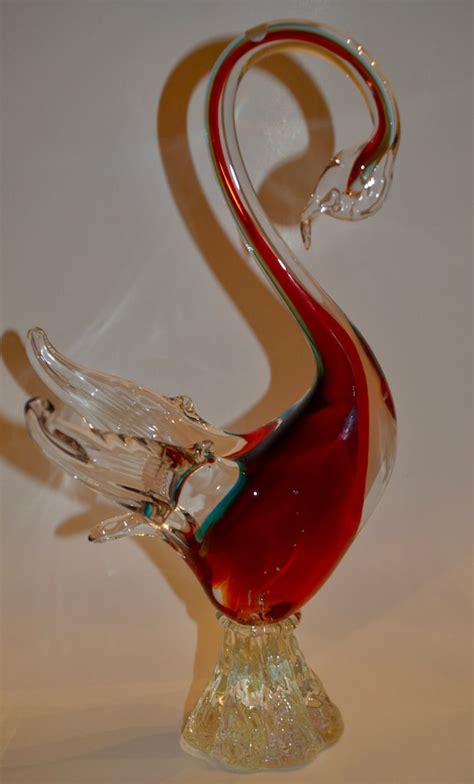 Vintage Murano Glass Swan Red Rare Etsy