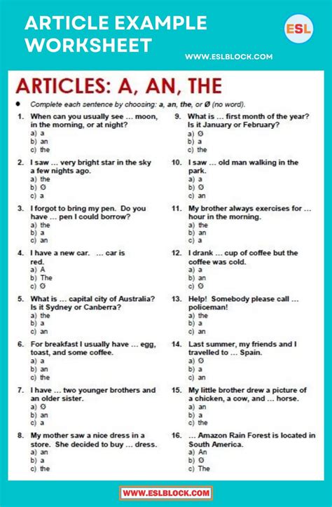 Articles In English Grammar Article Grammar English Grammar Worksheets 1st Grade Worksheets