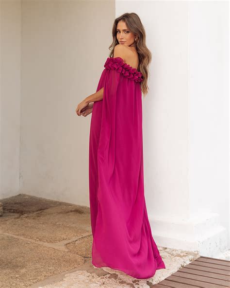 Vestido Longo Fucsia Ombro A Ombro