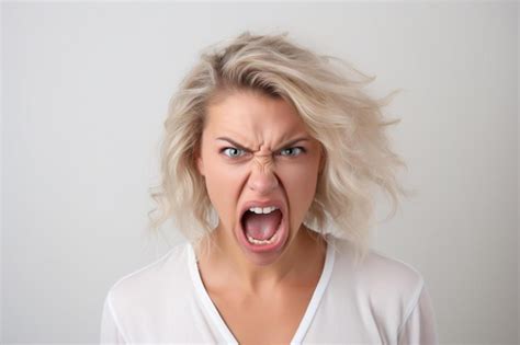 Premium AI Image A Woman With Blonde Hair Is Screaming In Front Of A White Background