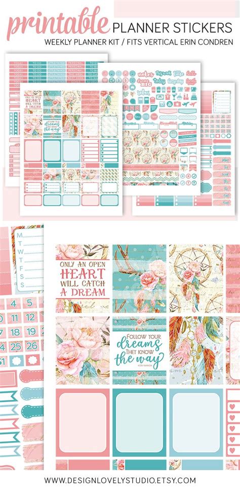 Boho Planner Stickers Dreamcatcher Planner Stickers Printable Weekly