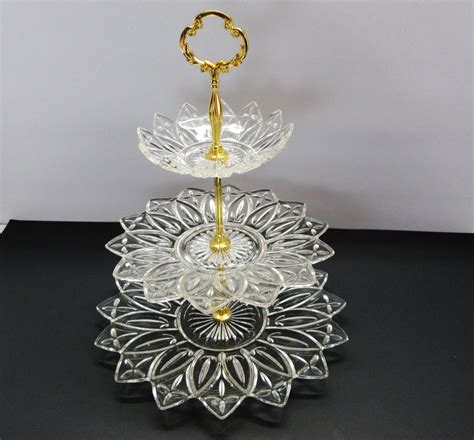 Federal Glass Petal Clear Tier Tidbit Serving Plates Etsy