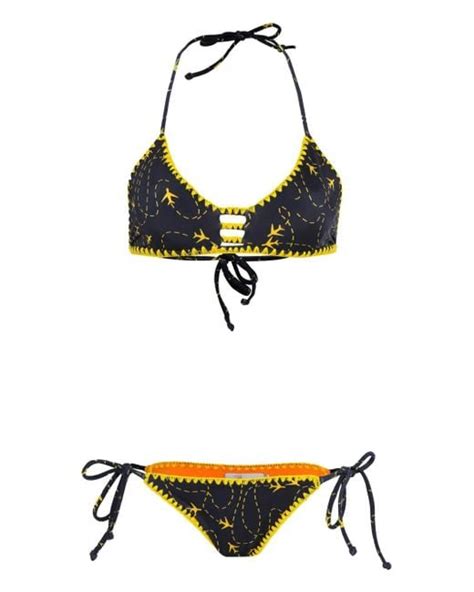 Brigitte Bardot Airplane Print Bikini In Black Lyst UK
