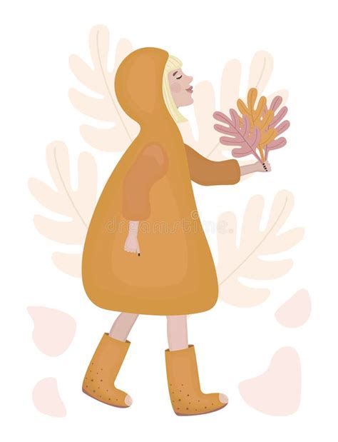 Autumn Blonde Girl Woman Is On An Autumn Walk Stock Vector